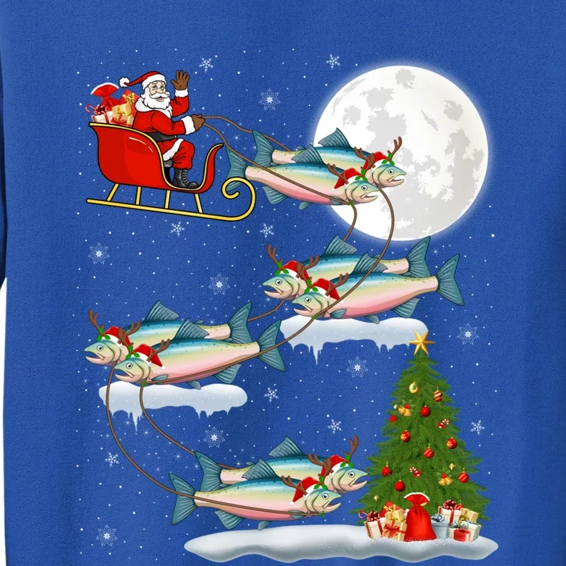 Funny Xmas Lighting Tree Santa Riding Salmon Fish Christmas Cool Gift Tall Sweatshirt