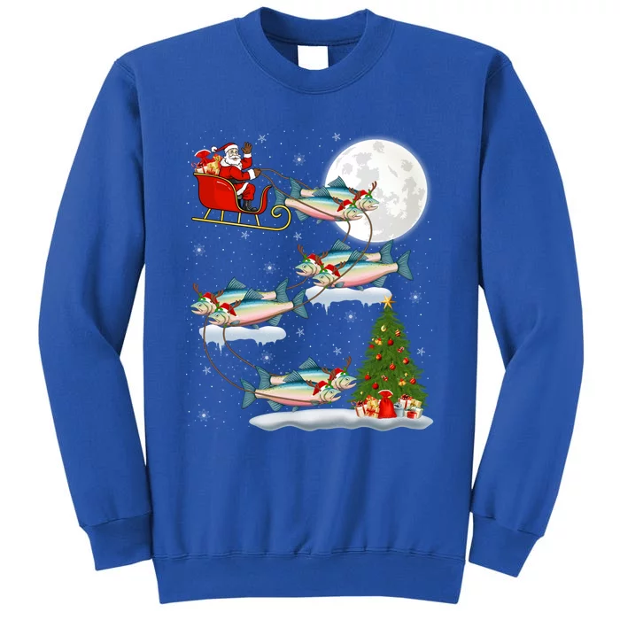 Funny Xmas Lighting Tree Santa Riding Salmon Fish Christmas Cool Gift Tall Sweatshirt