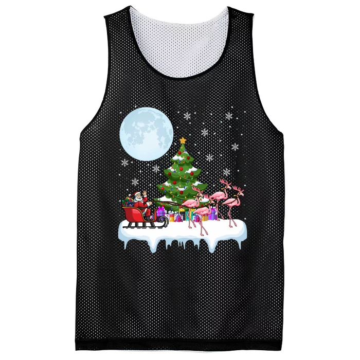 Flamingo Xmas Lights Santa Riding Flamingo Christmas Tree Long Sleeve Mesh Reversible Basketball Jersey Tank