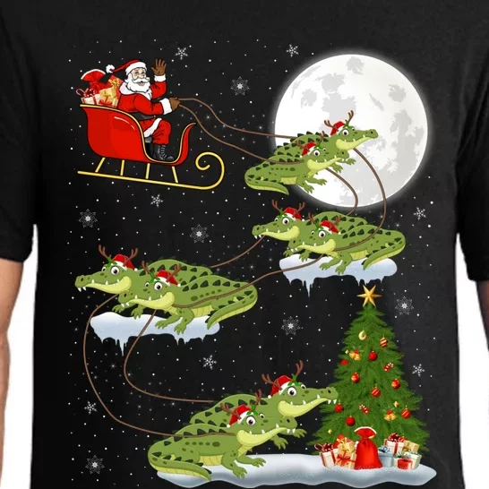 Funny Xmas Lighting Tree Santa Riding Alligator Christmas Great Gift Pajama Set