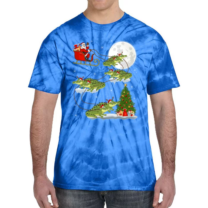 Funny Xmas Lighting Tree Santa Riding Alligator Christmas Great Gift Tie-Dye T-Shirt