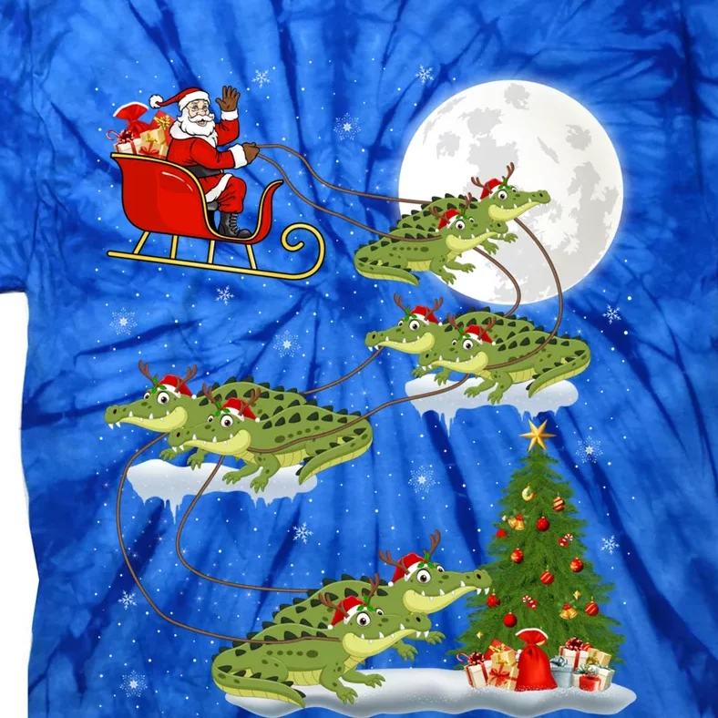 Funny Xmas Lighting Tree Santa Riding Alligator Christmas Great Gift Tie-Dye T-Shirt