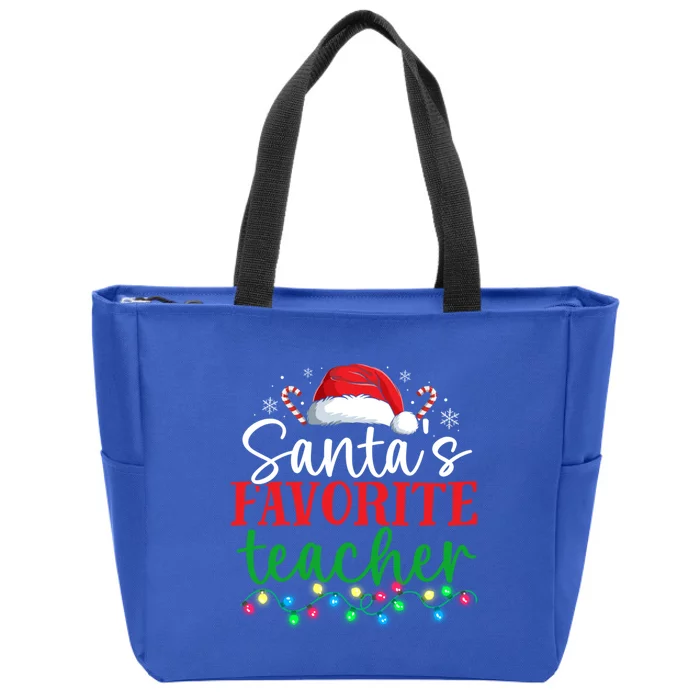 Funny Xmas Lighting SantaS Favorite Teacher Christmas Gift Zip Tote Bag