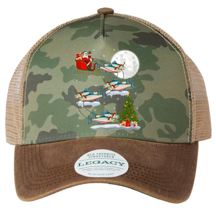 Funny Xmas Lighting Tree Santa Riding Salmon Fish Christmas Legacy Tie Dye Trucker Hat