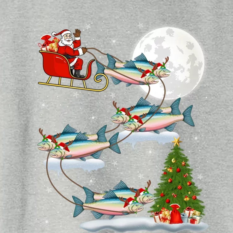 Funny Xmas Lighting Tree Santa Riding Salmon Fish Christmas Women's Crop Top Tee