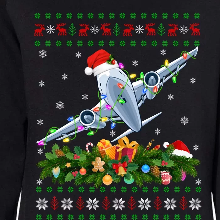 Funny Xmas Lighting Tree Santa Ugly Airplane Christmas Cute Gift Womens California Wash Sweatshirt