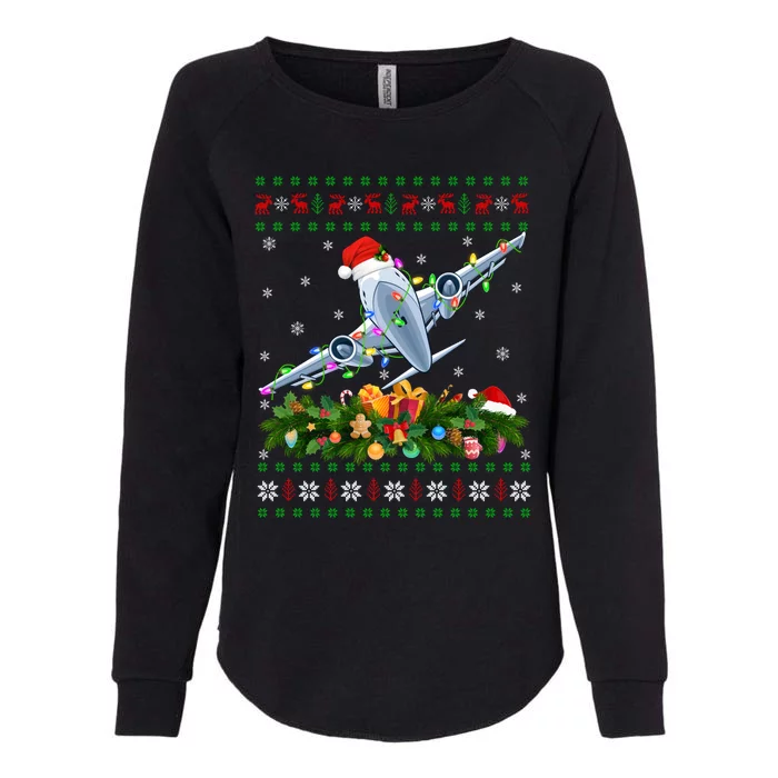 Funny Xmas Lighting Tree Santa Ugly Airplane Christmas Cute Gift Womens California Wash Sweatshirt