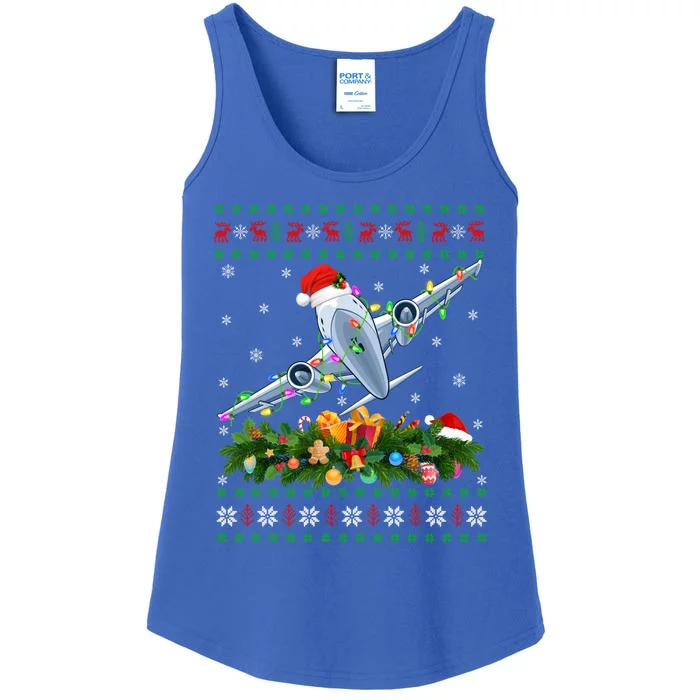 Funny Xmas Lighting Tree Santa Ugly Airplane Christmas Cute Gift Ladies Essential Tank