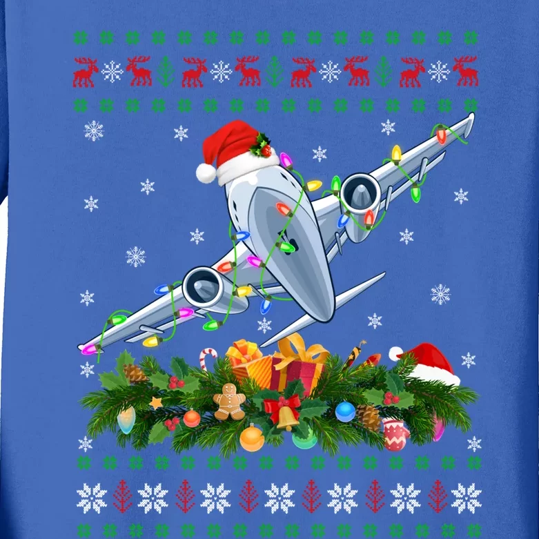 Funny Xmas Lighting Tree Santa Ugly Airplane Christmas Cute Gift Kids Long Sleeve Shirt