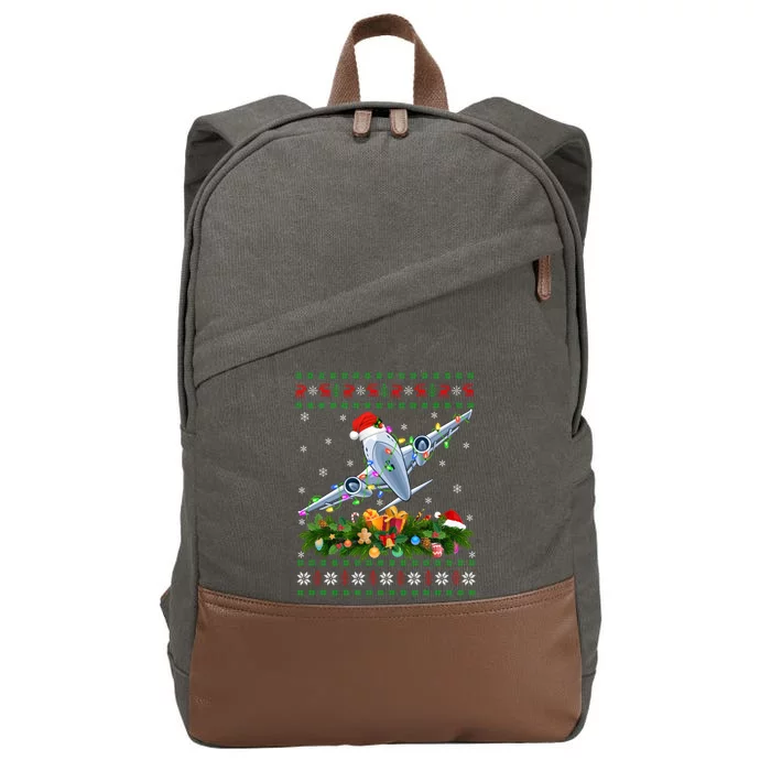 Funny Xmas Lighting Tree Santa Ugly Airplane Christmas Cute Gift Cotton Canvas Backpack