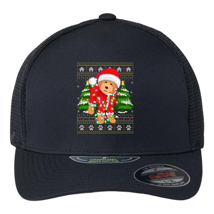 Funny Xmas Lighting Ugly Santa Goldendoodle Christmas Gift Flexfit Unipanel Trucker Cap