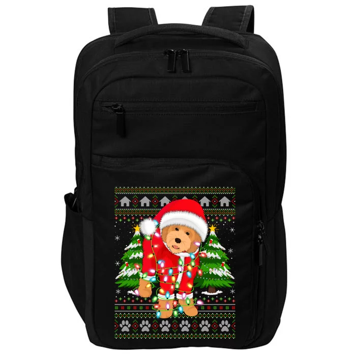 Funny Xmas Lighting Ugly Santa Goldendoodle Christmas Gift Impact Tech Backpack