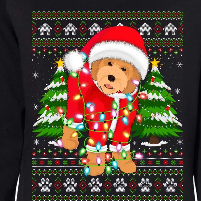 Funny Xmas Lighting Ugly Santa Goldendoodle Christmas Gift Womens California Wash Sweatshirt