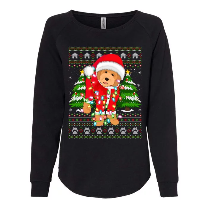 Funny Xmas Lighting Ugly Santa Goldendoodle Christmas Gift Womens California Wash Sweatshirt