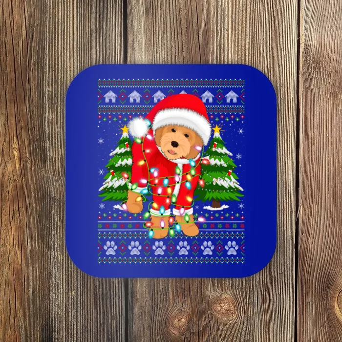 Funny Xmas Lighting Ugly Santa Goldendoodle Christmas Gift Coaster