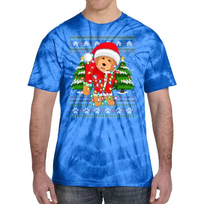 Funny Xmas Lighting Ugly Santa Goldendoodle Christmas Gift Tie-Dye T-Shirt