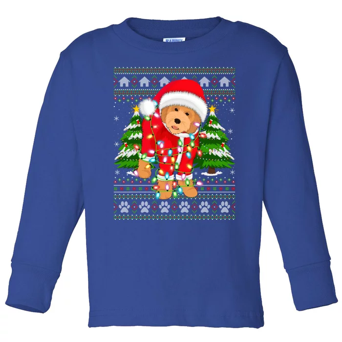 Funny Xmas Lighting Ugly Santa Goldendoodle Christmas Gift Toddler Long Sleeve Shirt