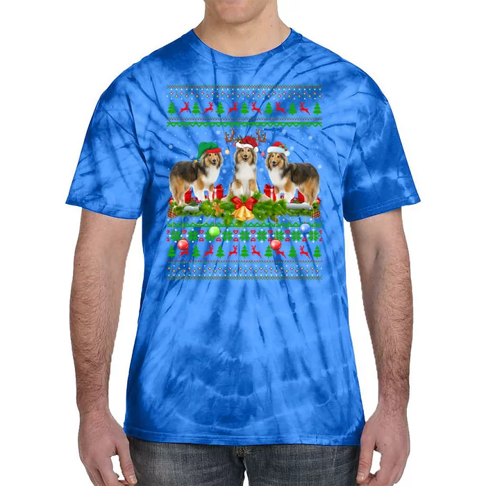 Funny Xmas Lighting Santa Ugly Shetland Sheepdog Christmas Meaningful Gift Tie-Dye T-Shirt