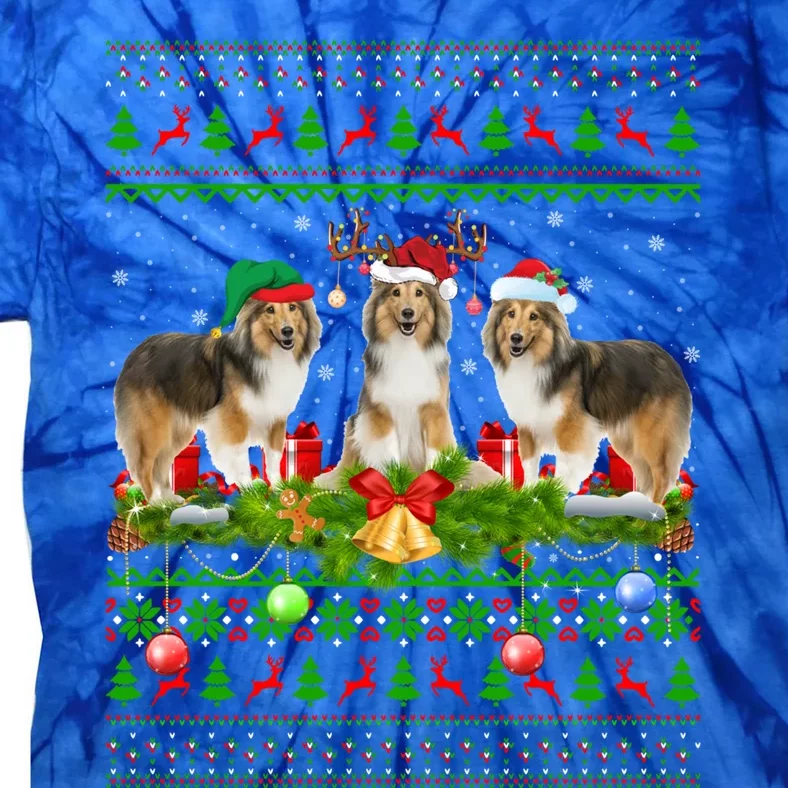 Funny Xmas Lighting Santa Ugly Shetland Sheepdog Christmas Meaningful Gift Tie-Dye T-Shirt