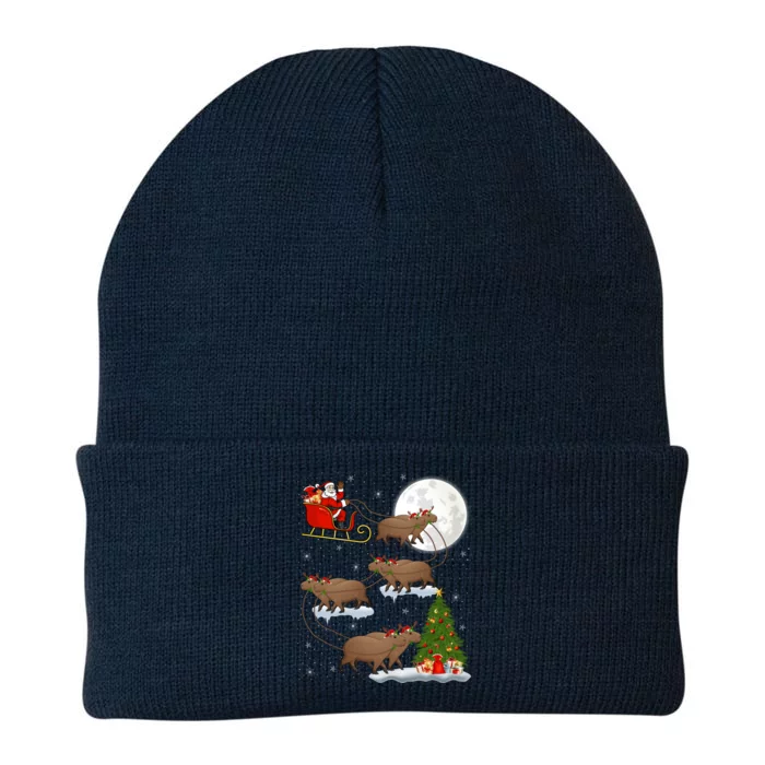 Funny Xmas Lighting Tree Santa Riding Capybara Christmas Gift Knit Cap Winter Beanie