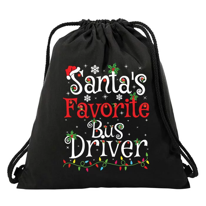 Funny Xmas Lighting Santas Favorite Bus Driver Christmas Drawstring Bag