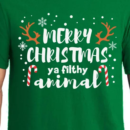 Funny Xmas Merry Christmas Ya Filthy Animal Christmas Reindeer Horn Pajama Set