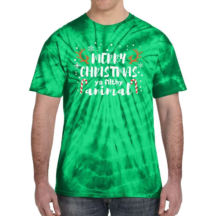 Funny Xmas Merry Christmas Ya Filthy Animal Christmas Reindeer Horn Tie-Dye T-Shirt