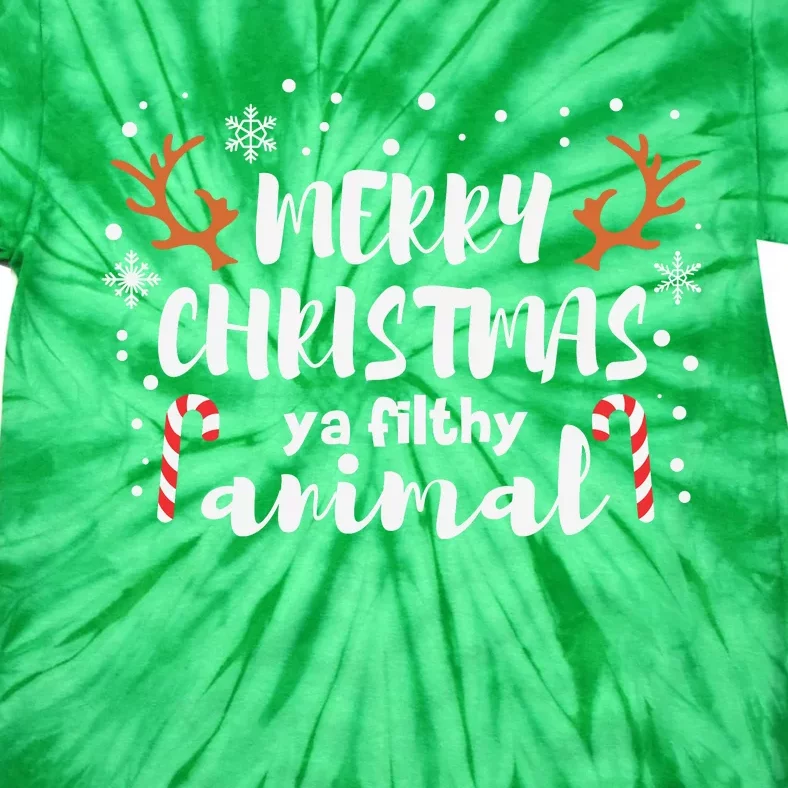 Funny Xmas Merry Christmas Ya Filthy Animal Christmas Reindeer Horn Tie-Dye T-Shirt