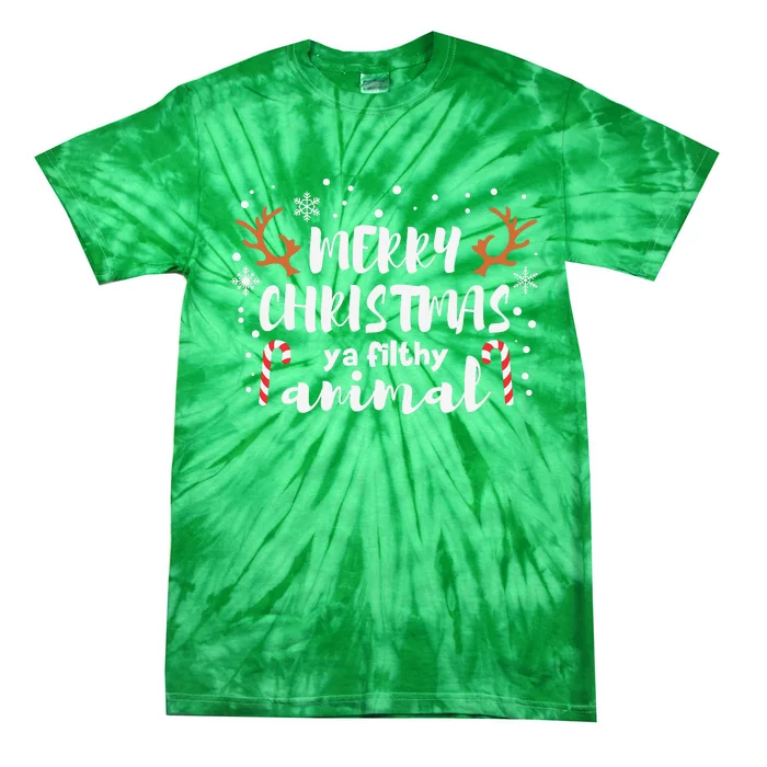 Funny Xmas Merry Christmas Ya Filthy Animal Christmas Reindeer Horn Tie-Dye T-Shirt