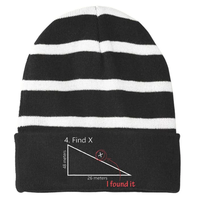 Find X Math Teacher Graphic Sarcastic Gift Novelty Dad Joke Striped Beanie with Solid Band