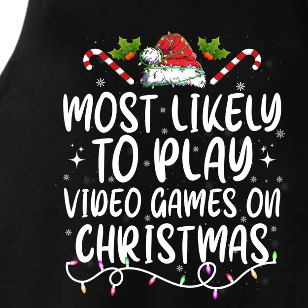 Funny Xmas Most Likely To Play Video Games On Christmas Gift Ladies Tri-Blend Wicking Tank