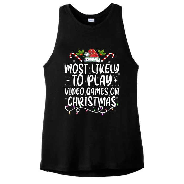 Funny Xmas Most Likely To Play Video Games On Christmas Gift Ladies Tri-Blend Wicking Tank