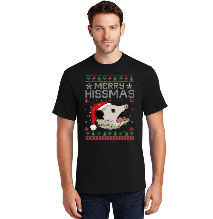 Funny Xmas Merry Hissmas Possum Lovers Opossum Christmas Tall T-Shirt