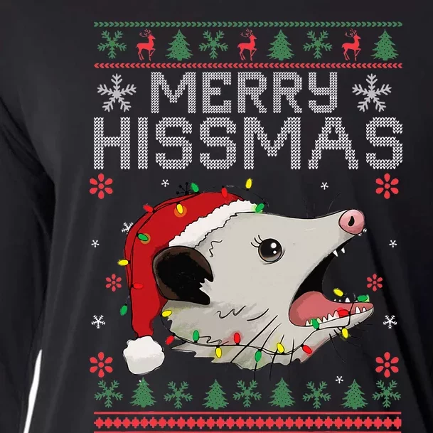 Funny Xmas Merry Hissmas Possum Lovers Opossum Christmas Cooling Performance Long Sleeve Crew