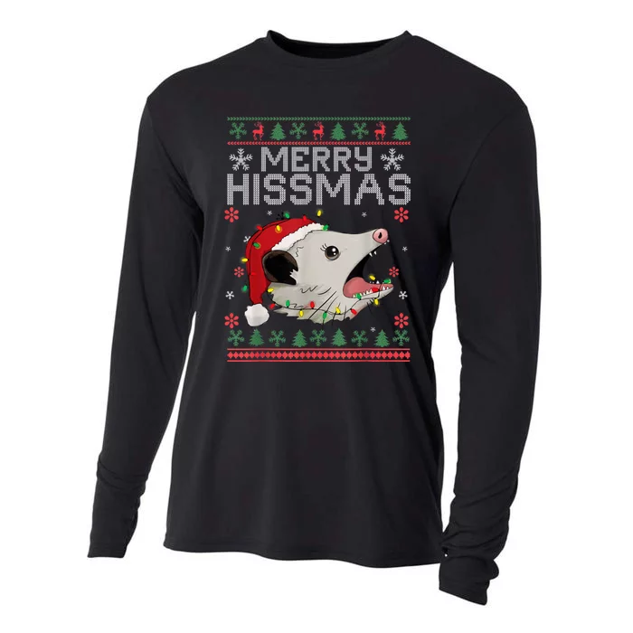 Funny Xmas Merry Hissmas Possum Lovers Opossum Christmas Cooling Performance Long Sleeve Crew