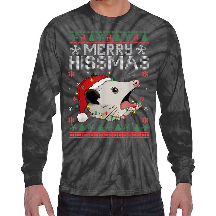 Funny Xmas Merry Hissmas Possum Lovers Opossum Christmas Tie-Dye Long Sleeve Shirt