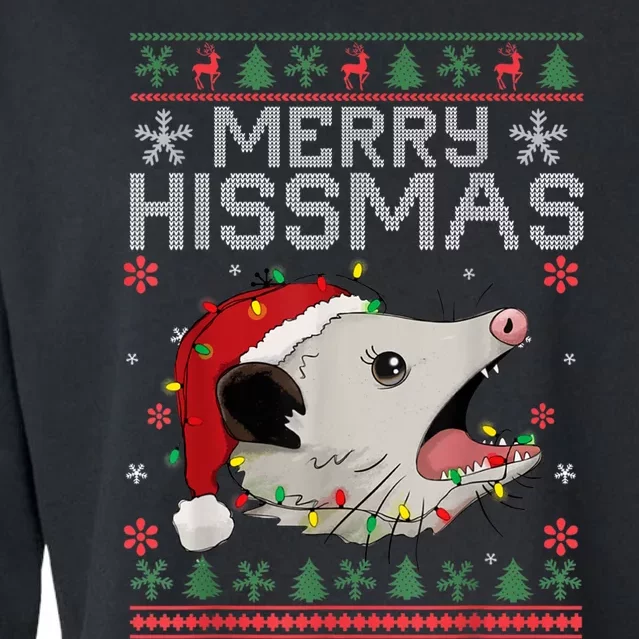 Funny Xmas Merry Hissmas Possum Lovers Opossum Christmas Cropped Pullover Crew