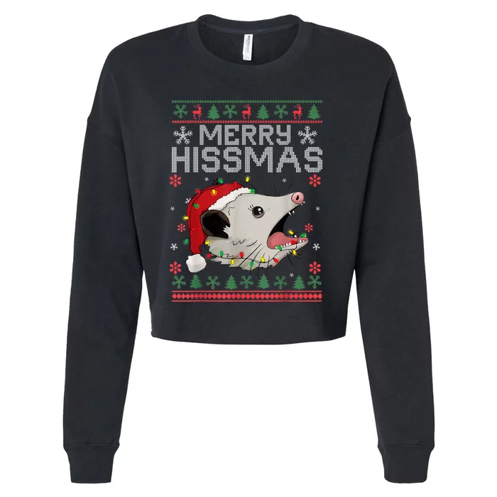 Funny Xmas Merry Hissmas Possum Lovers Opossum Christmas Cropped Pullover Crew