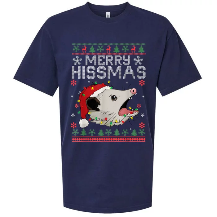 Funny Xmas Merry Hissmas Possum Lovers Opossum Christmas Sueded Cloud Jersey T-Shirt