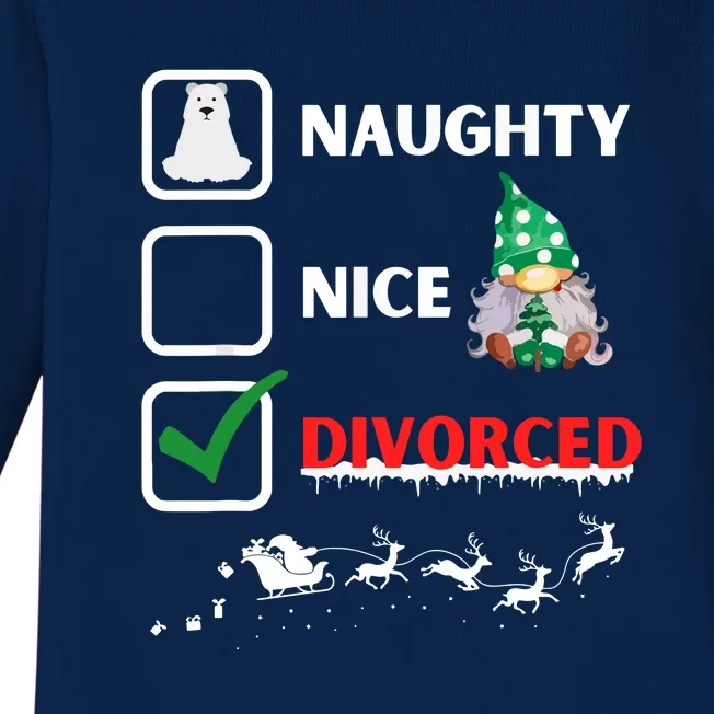 Funny Xmas Naughty Nice List Funny Christmas Santa Gnome Gift Baby Long Sleeve Bodysuit