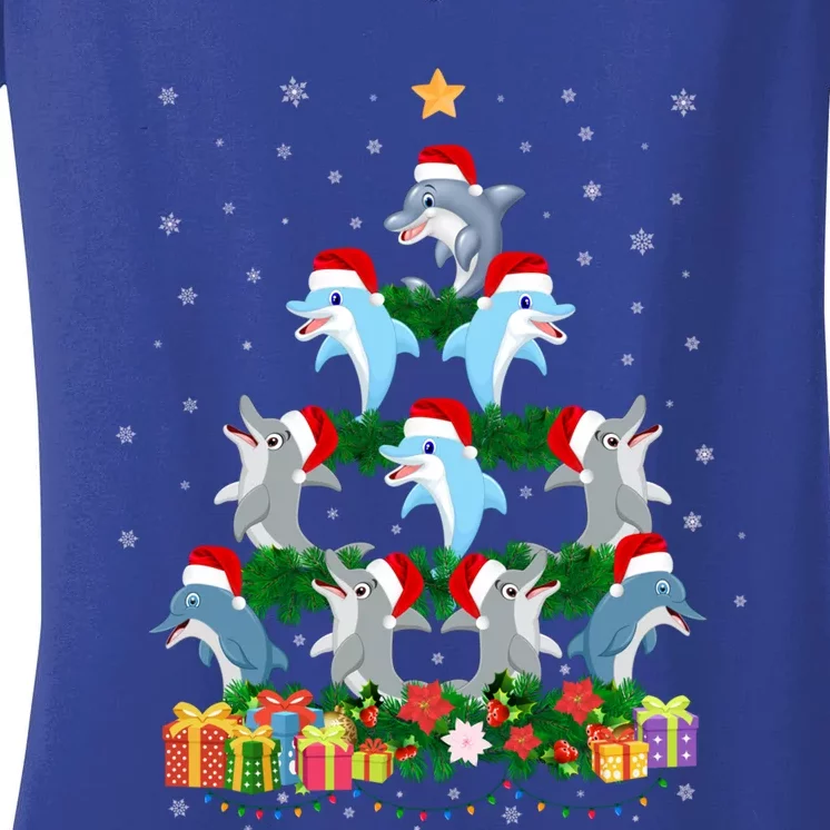 Funny Xmas Outfit For Dolphin Lovers Ugly Christmas Sweater Cool Gift Women's V-Neck T-Shirt