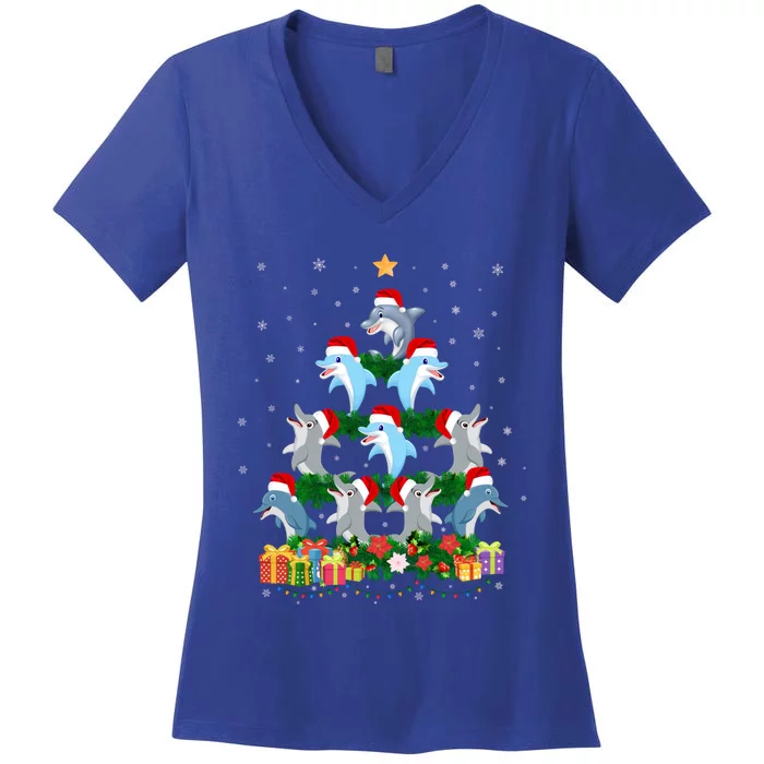 Funny Xmas Outfit For Dolphin Lovers Ugly Christmas Sweater Cool Gift Women's V-Neck T-Shirt