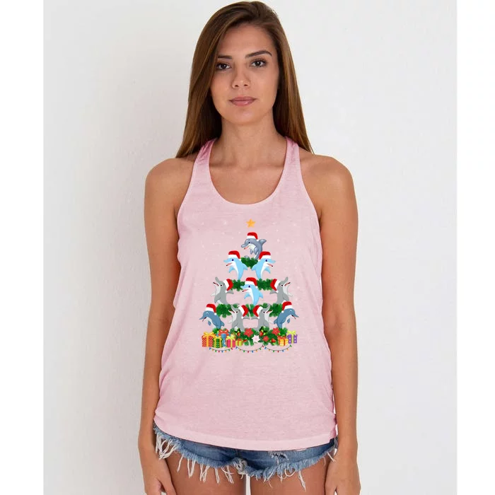 Funny Xmas Outfit For Dolphin Lovers Ugly Christmas Sweater Cool Gift Women's Knotted Racerback Tank