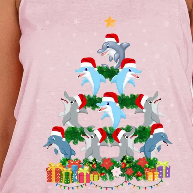 Funny Xmas Outfit For Dolphin Lovers Ugly Christmas Sweater Cool Gift Women's Knotted Racerback Tank