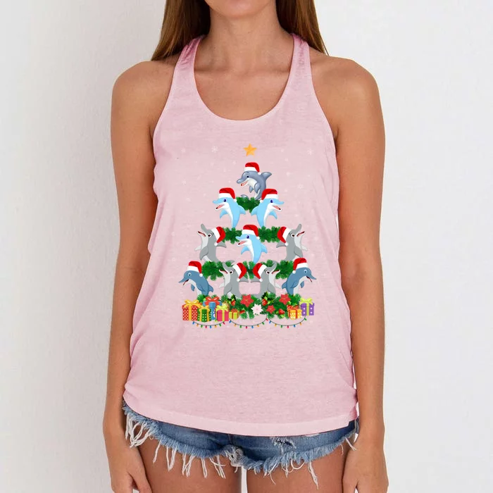 Funny Xmas Outfit For Dolphin Lovers Ugly Christmas Sweater Cool Gift Women's Knotted Racerback Tank