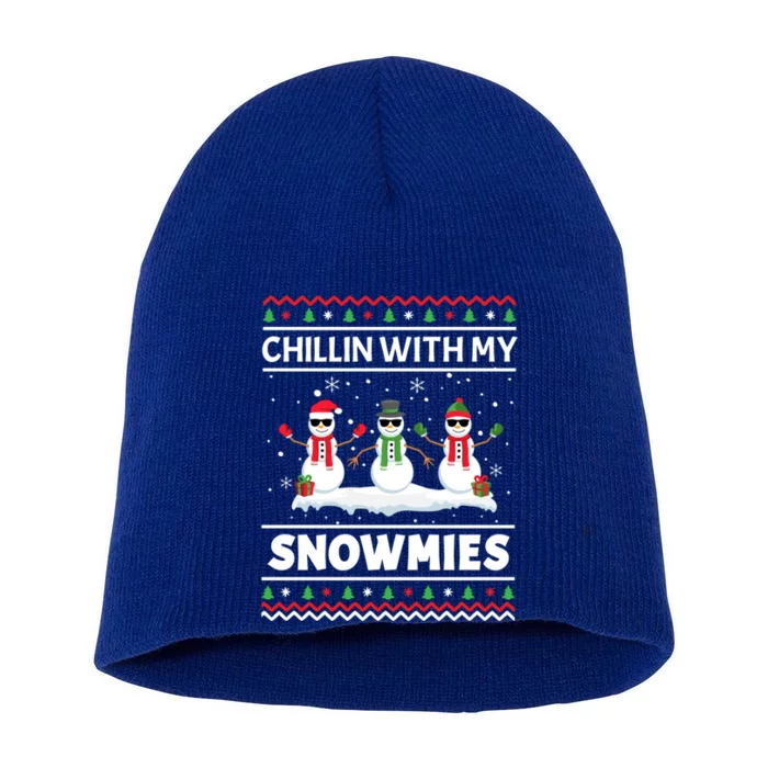 Funny Xmas Pajama Ugly Christmas Chillin With My Snowmies Cute Gift Short Acrylic Beanie