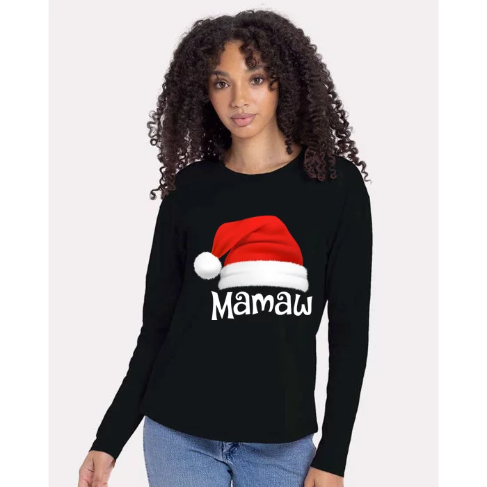 Funny Xmas Pajama Group Matching Mamaw Christmas Hat Meaningful Gift Womens Cotton Relaxed Long Sleeve T-Shirt