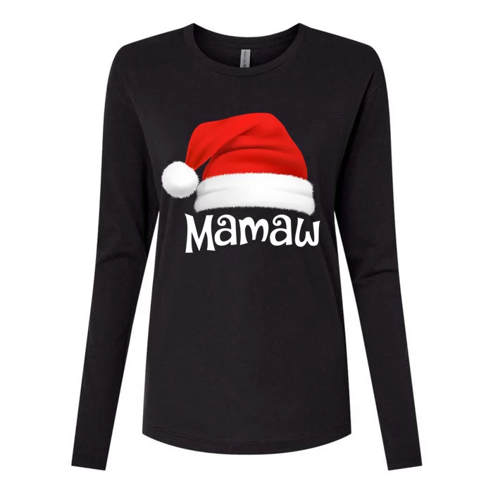 Funny Xmas Pajama Group Matching Mamaw Christmas Hat Meaningful Gift Womens Cotton Relaxed Long Sleeve T-Shirt