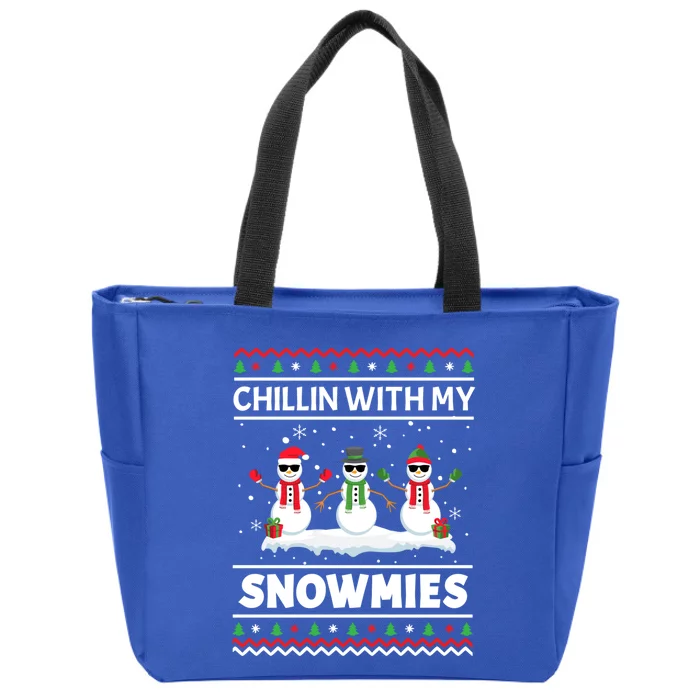 Funny Xmas Pajama Ugly Christmas Chillin With My Snowmies Great Gift Zip Tote Bag