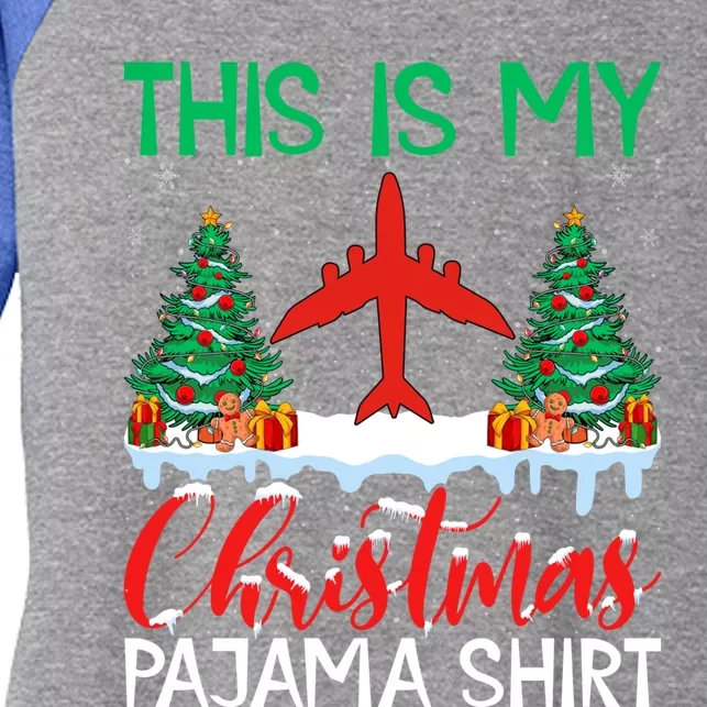 Flying Xmas Pajama Gift Aviation Airplane Pilot Christmas Gift Women's Tri-Blend 3/4-Sleeve Raglan Shirt